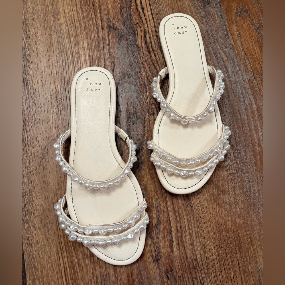 A New Day Women's Tan Sandals with Pearl Details
